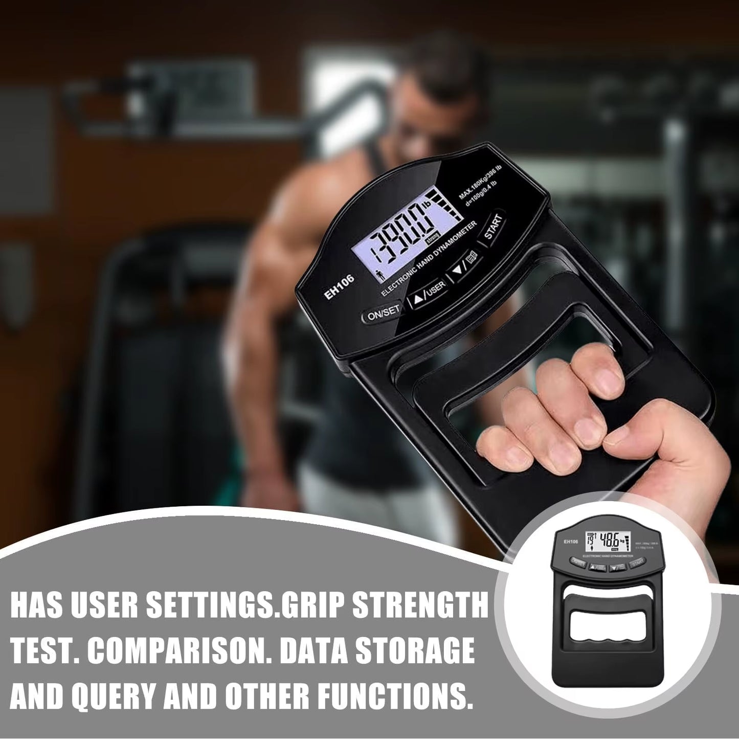 396Lbs/180Kg Digital Hand Dynamometer Grip Grip Strength Tester with LCD Screen for Forearm Training Finger Power Weightlifting